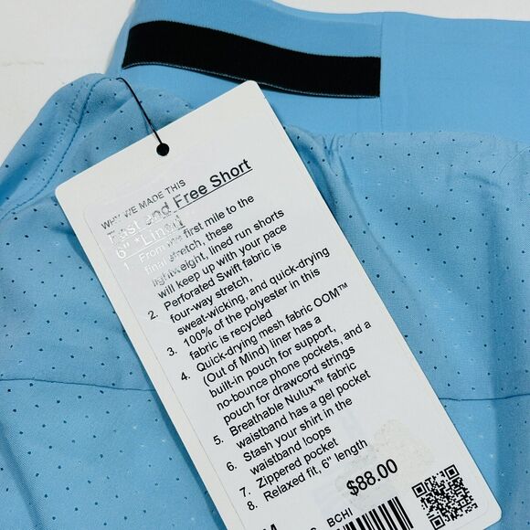 Lululemon Men Size M Fast Free Lined Short 6" BCHI Blue Chill NWT $88 - Picture 9 of 10